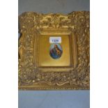 19th Century minature painted plaque, portrait of Christ with infant, heavy gilt framed Image size -