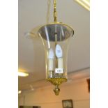 Gilt brass and glass hall lantern