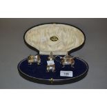 Birmingham silver three piece condiment set in original fitted box