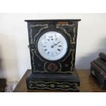 19th Century ebonised and mother of pearl inlaid mantle clock with enamel dial (a/f)