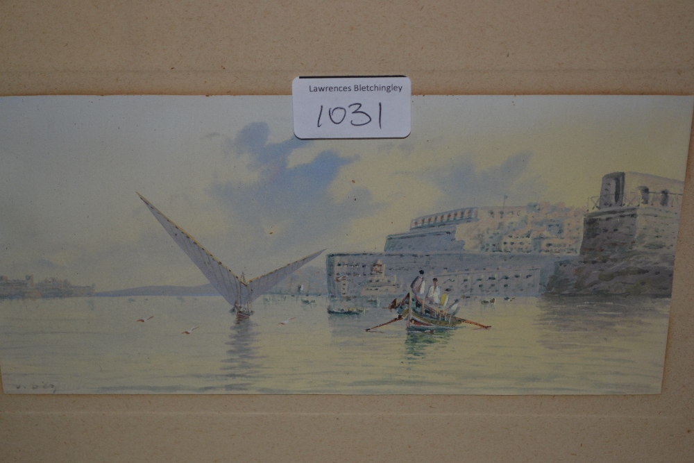 D' Esposito, watercolour, boats in a harbour, 4.5ins x 9ins, together with another similar, frames - Image 2 of 2