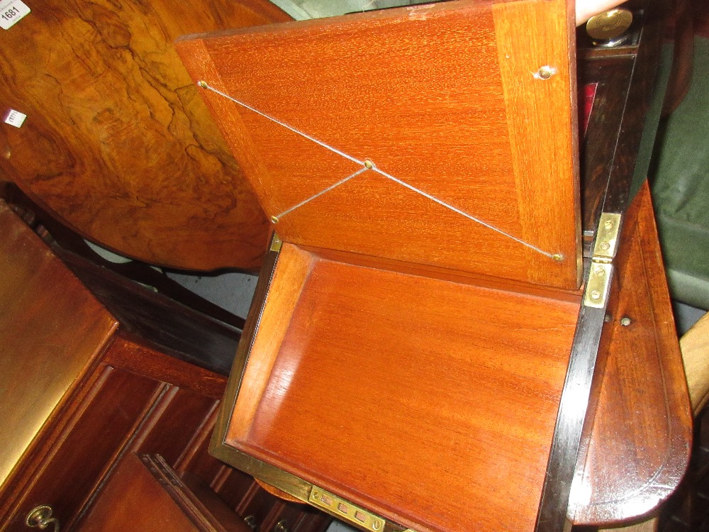 Victorian coromandel and brass inlaid fold-over writing slope with fitted interior and original - Image 3 of 4