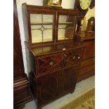 George III mahogany and inlaid side cabinet, the top with a pair of glazed doors,and a brass gallery