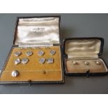 Cased part set of 9ct white gold diamond and mother of pearl inset dress studs including