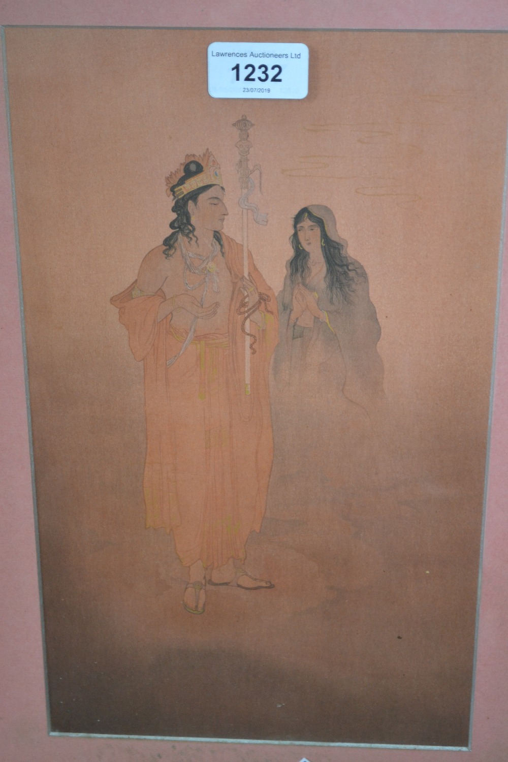 Set of three Asian overpainted prints of various figures/ deities, two unsigned, one bearing