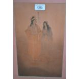 Set of three Asian overpainted prints of various figures/ deities, two unsigned, one bearing