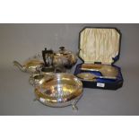 Art Deco silver mounted hairbrush and hand mirror, two other brushes, a Mappin and Webb silver
