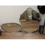Two 1950's frameless bevelled glass wall mirrors