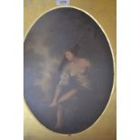 Unframed antique oil on canvas board, study of a semi nude female seated in a landscape, unsigned,