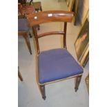 Three matching 19th Century rosewood dining chairs with blue upholstered drop-in seats on turned