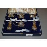 Mappin and Webb Birmingham silver six piece condiment set in a fitted case