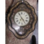 19th Century French vineyard clock, the shaped lacquer case with mother of pearl inlay enclosing