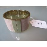 Burberry pink leather hinged cuff bracelet with gold tone brass surround