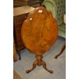 19th Century oval walnut pedestal table on turned carved column and tripod support