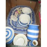Two 19th Century blue and white Willow pattern meat dishes, together with a small quantity of