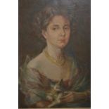 Oil on canvas, half length portrait of a lady with her cat, indistinctly signed, 19ins x 15ins Dated