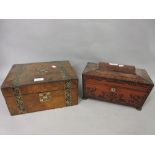 19th Century mahogany sarcophagus shaped tea caddy having inlaid decoration (at fault), 12ins wide x