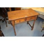 Early 20th Century oak two drawer side table together with a pair of Victorian bedroom chairs with
