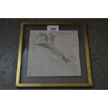 Antique pen sketch of a winged cherub with partial sketch verso, gilt framed and double sided,