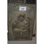 19th Century painted and silver plated icon of the Madonna and child