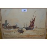 R. Malcolm LLoyd, 19th Century watercolour, various shipping off a continental harbour with