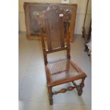 17th Century walnut and elm side chair with cane back and seat