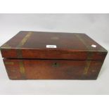 19th Century rosewood and brass bound rectangular foldover writing box
