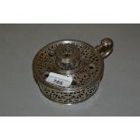Good quality Victorian circular silver chamber type inkwell with pierced decoration (minus cover),