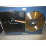 Pink Floyd ' Dark Side of the Moon ' signed album cover, framed and mounted with a silver disc