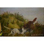 Box containing fourteen various unframed oils, dogs in a landscape and other scenes, some signed