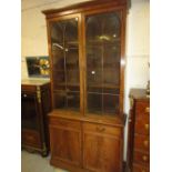 George IV mahogany bookcase, the moulded cornice above a pair of arched bar glazed panel doors