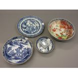Six various oriental items, blue and white dishes etc