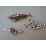 Victorian silver mounted birds claw brooch and two paste brooches