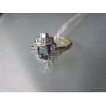 18ct Yellow gold aquamarine and diamond set ring , size Q 1/2