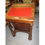 Victorian figured walnut Davenport with a brass galleried hinged stationery compartment above a