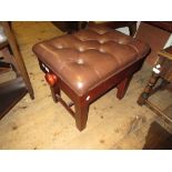 Leather upholstered mahogany rectangular adjustable piano stool together with a 19th Century