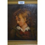 Antique oil on panel, head and shoulder portrait of a young boy, unsigned, gilt framed, 10.5ins x