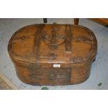 Antique oval steel banded pine trunk