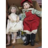 Bisque headed doll with composition body, closed mouth, fixed brown eyes, painted features,