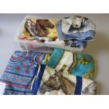 Small box containing a collection of various ladies silk headscarves