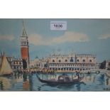Watercolour, Venice scene, watercolour, figure in a garden, and a watercolour, boats on a river