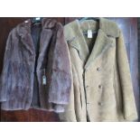 Ladies mid brown fur jacket, together with a sheepskin coat