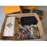 Box containing a quantity of various costume jewellery and jewellery boxes