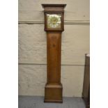 18th Century oak longcase clock, the square hood with flanking pilasters above a star inlaid