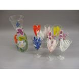 1950's hand painted floral decorated drinking set comprising: carafe and nine glasses