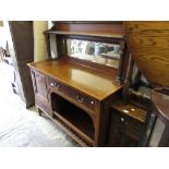 Edwardian mahogany line inlaid and crossbanded sideboard, having galleried mirrored back with turned