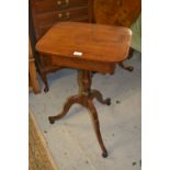 Regency mahogany line inlaid reading table with adjustable height and single side drawer on ring