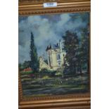 Oil on canvas, view of a chateau with river to the foreground, together with an oil on canvas,