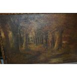 James Wallace, 19th Century oil on canvas, figures and sheep seated in a woodland, signed, gilt