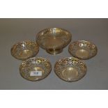 Birmingham silver circular pedestal bonbon dish and a set of four Birmingham silver pierced